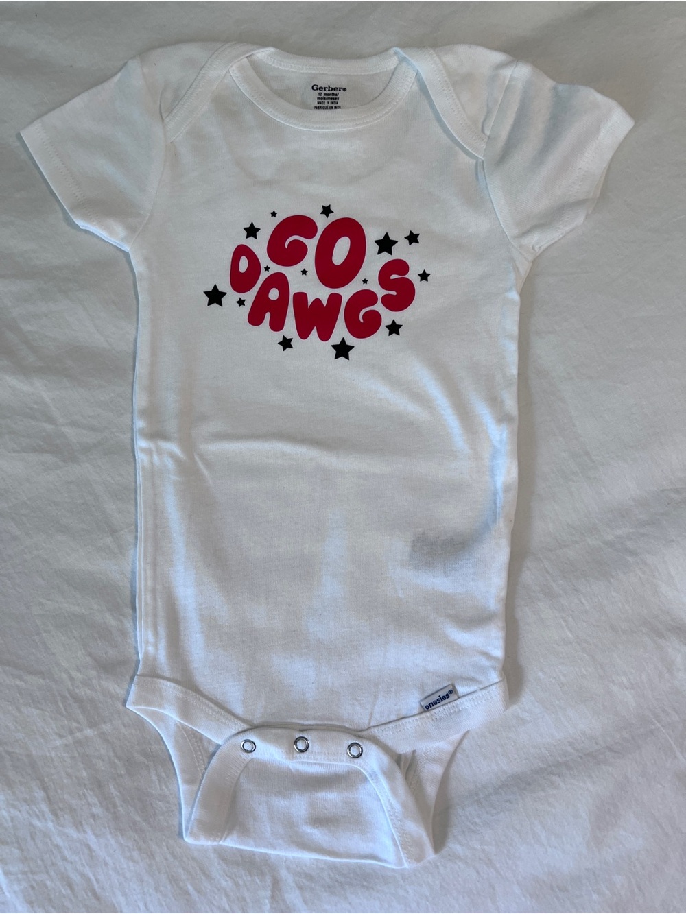 UGA - Gerber White One-Piece with Red “Go Dawgs” Graphic and Black Stars